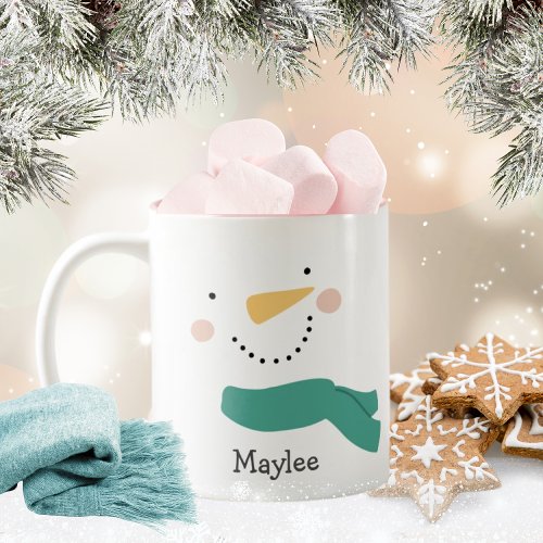 Cute Christmas Snowman Face Holiday Two_Tone Coffee Mug