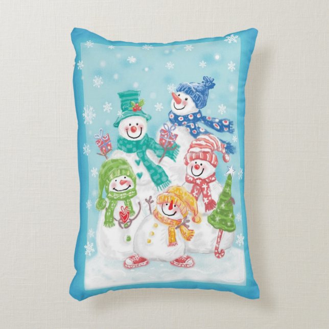 Cute Christmas Snowman Family in the Snow Accent Pillow (Front(Vertical))