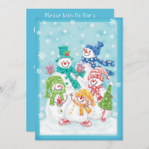 Cute Christmas Snowman Family in the Snow Invitation