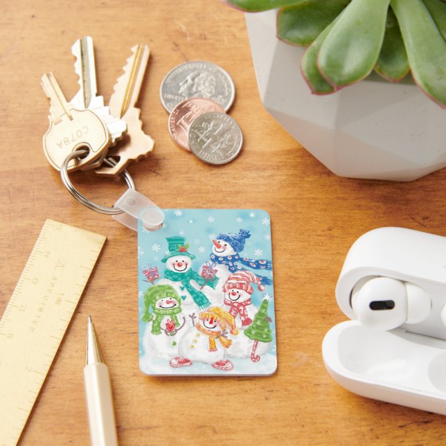 Cute Christmas Snowman Family in the Snow Keychain (Desk)