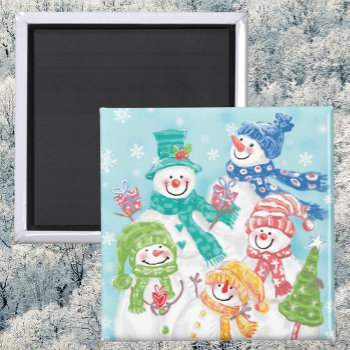 Cute Christmas Snowman Family In The Snow Magnet by ChristmasCafe at Zazzle