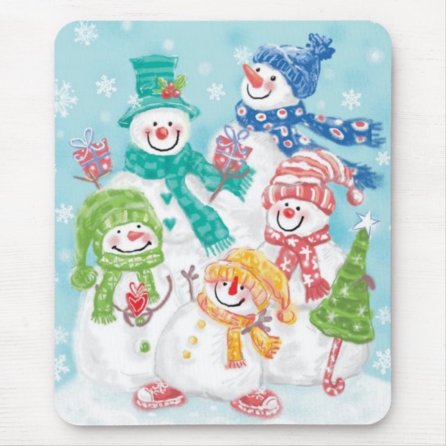 Cute Christmas Snowman Family in the Snow Mouse Pad (Front)