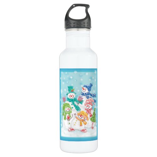 Cute Christmas Snowman Family in the Snow Stainless Steel Water Bottle