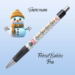 Cute Christmas Snowman, Festive Graphic, White ⛄️  Pen
