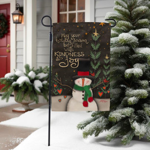Cute Christmas Snowman Holiday Hearts Garden Flag