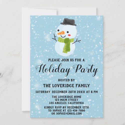 Cute Christmas Snowman Holiday Party White Snow Invitation