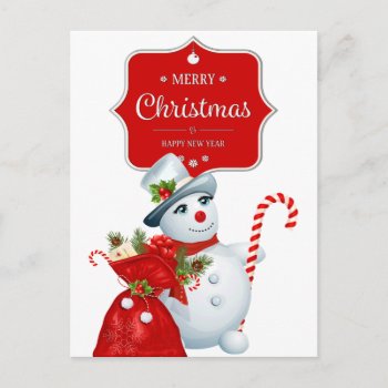 Cute Christmas Snowman Holiday Postcard by ChristmaSpirit at Zazzle