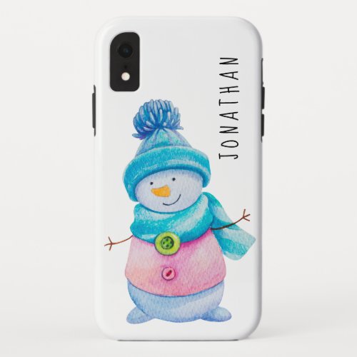 Cute Christmas Snowman Illustration Personalized iPhone XR Case