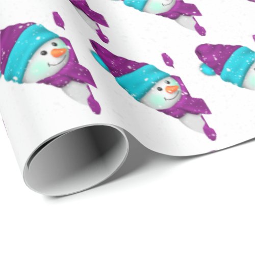 Cute Christmas snowman in snowflakes Wrapping Paper