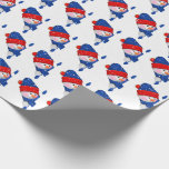 Cute Christmas snowman in snowflakes Wrapping Paper<br><div class="desc">Red and blue Christmas snowman in snowflakes on white background.
Background color can be changed.</div>