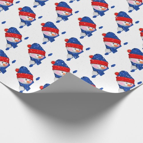 Cute Christmas snowman in snowflakes Wrapping Paper