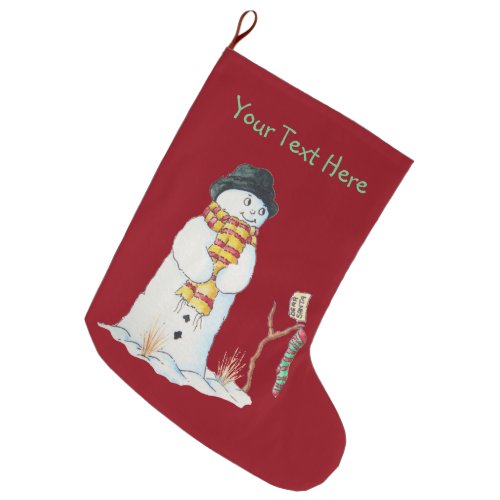Cute christmas snowman in the snow patchwork large christmas stocking