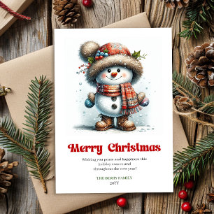 Cute Christmas snowman kids watercolor card DL