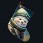 Cute Christmas Snowman Large Christmas Stocking<br><div class="desc">Cute Christmas Snowman Large Christmas Stocking with Name on front and Made with love by on back Stop Santa in his tracks this year with fabulous one-of-a-kind stockings. Made from bright and vividly printed polyester, these stockings are too pretty for coal. Give holiday cheer when you gift a 100% personalized...</div>