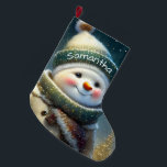 Cute Christmas Snowman Large Christmas Stocking<br><div class="desc">Cute Christmas Snowman Large Christmas Stocking with Name on front and Made with love by on back Stop Santa in his tracks this year with fabulous one-of-a-kind stockings. Made from bright and vividly printed polyester, these stockings are too pretty for coal. Give holiday cheer when you gift a 100% personalized...</div>