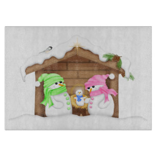 Cute Christmas Snowman Manger Cutting Board