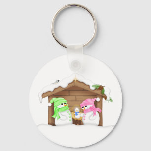 Cute Christmas Snowman Manger Keychain