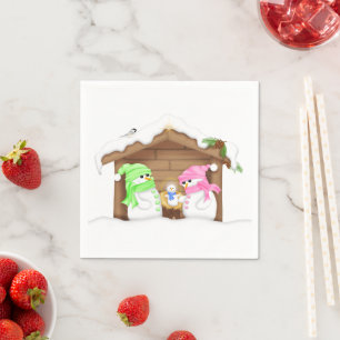 Cute Christmas Snowman Manger Napkins