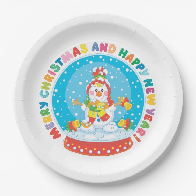 Cute Christmas Snowman  Paper Plates (Front)