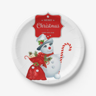 Cute Christmas Snowman Paper Plates