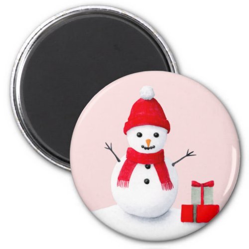 Cute christmas snowman pastel watercolor magnet