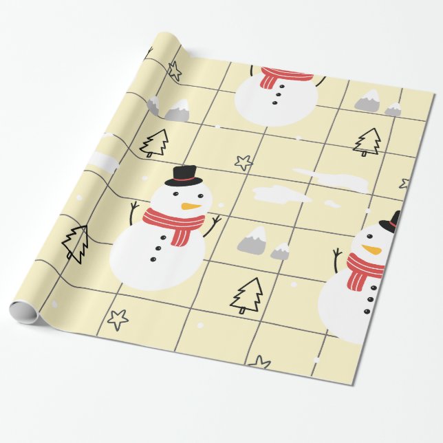 Cute Christmas Snowman Pattern  Wrapping Paper (Unrolled)