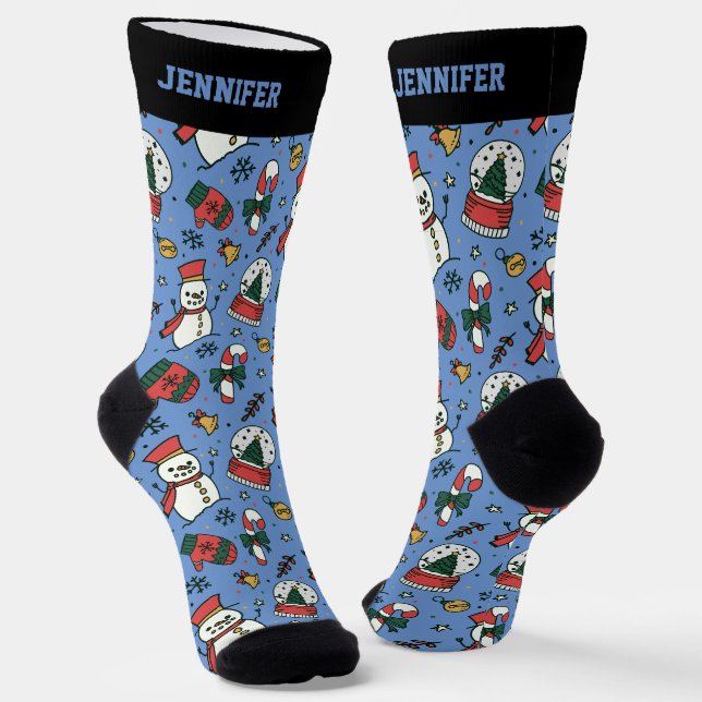 Cute Christmas Snowman Pattern Xmas Winter Holiday Socks (Angled)