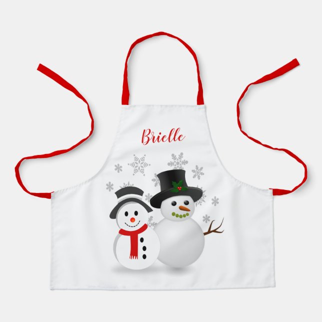 Cute Christmas Snowman Personalized  Apron (Front)