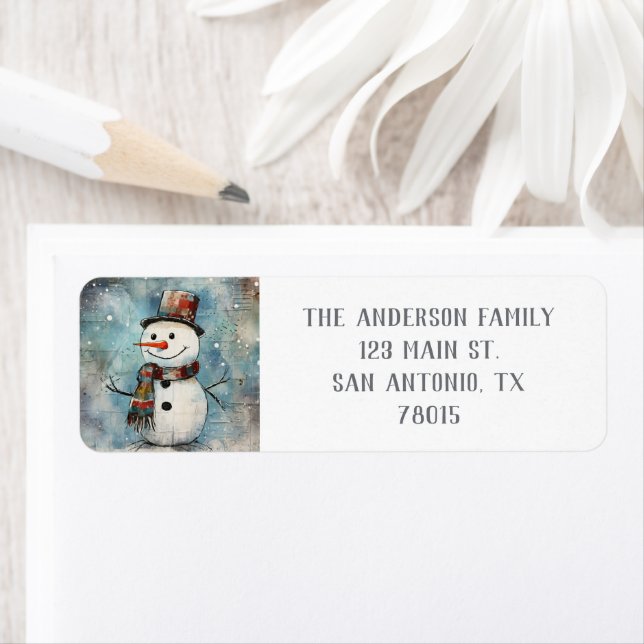 Cute Christmas Snowman Return Address Label (Insitu)