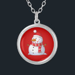 Cute Christmas Snowman Silver Plated Necklace<br><div class="desc">A cute Christmas snowman who is kind of chubby and jolly wearing  a striped scarf and a red christmas hat. Festive and fun.</div>