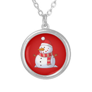 Cute Christmas Snowman Silver Plated Necklace
