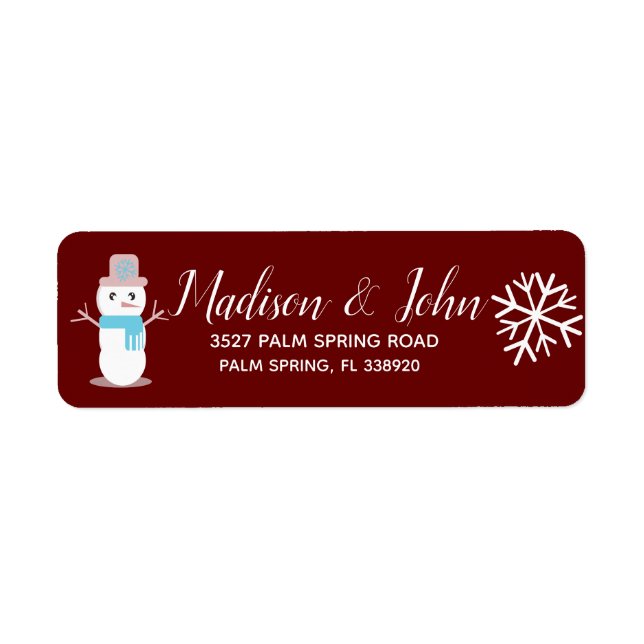 Cute Christmas Snowman Snowflake Address Label (Front)