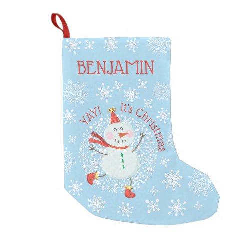 Cute Christmas Snowman Snowflakes Personalized Small Christmas Stocking