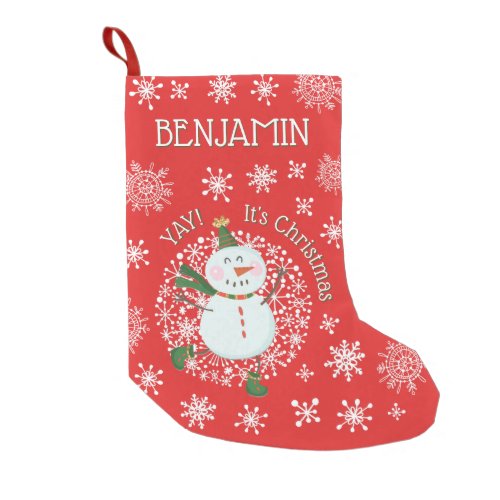 Cute Christmas Snowman Snowflakes Personalized Small Christmas Stocking