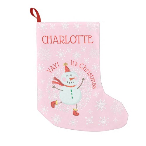 Cute Christmas Snowman Snowflakes Personalized Small Christmas Stocking