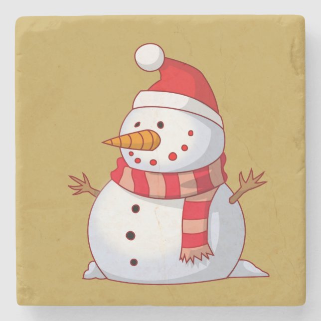 Cute Christmas Snowman Stone Coaster (Front)