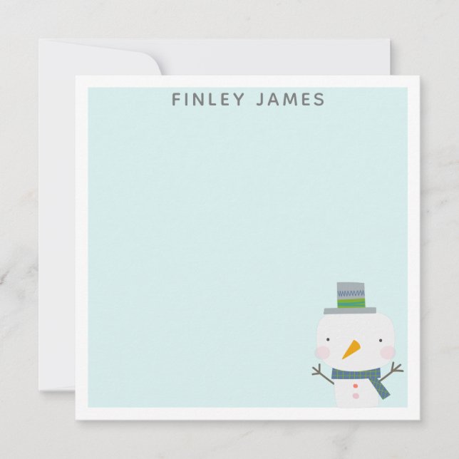 Cute Christmas Snowman Teal Mint Personalized Note Card (Front)