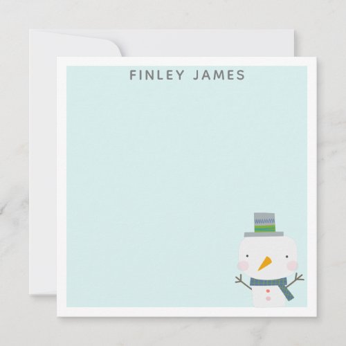 Cute Christmas Snowman Teal Mint Personalized Note Card