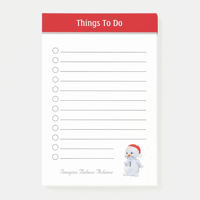Cute Christmas Snowman Things To Do Notes (Front)