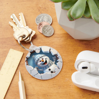 Cute Christmas snowman through wall illustrated Keychain