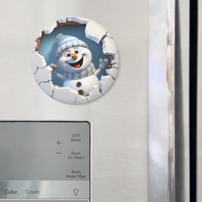 Cute Christmas snowman through wall illustrated Magnet (In Situ (Fridge))