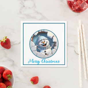 Cute Christmas snowman through wall illustrated Napkins
