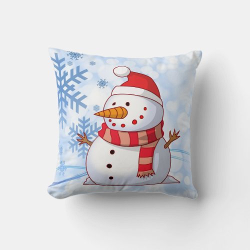 Cute Christmas Snowman Throw Pillow