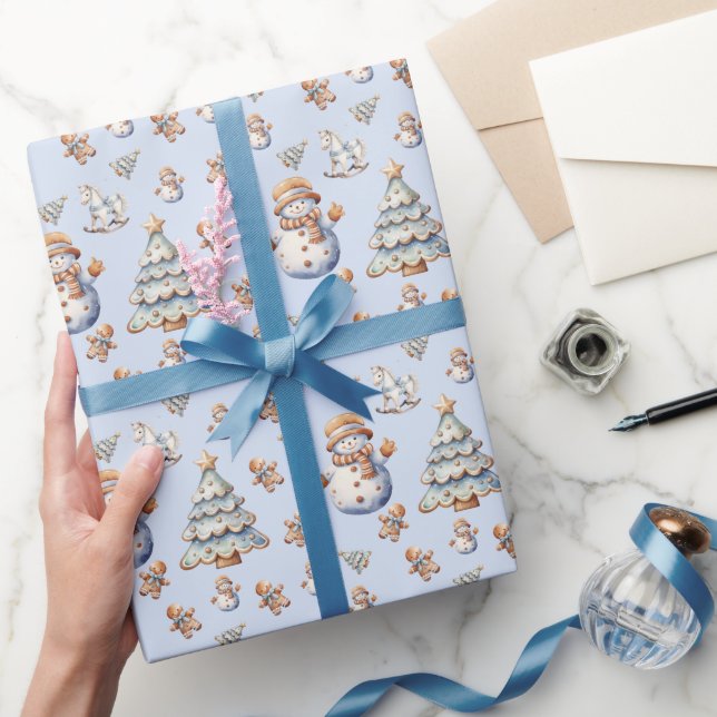 Cute Christmas Snowman Tree Gingerbread Pattern Wrapping Paper (Gifting)