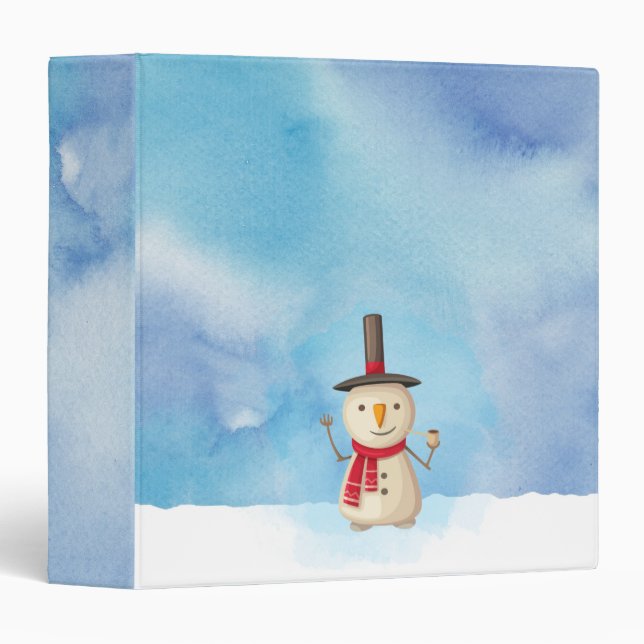 Cute Christmas Snowman Waving And Smiling 3 Ring Binder (Front/Spine)