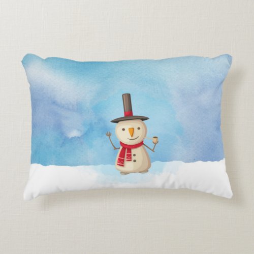 Cute Christmas Snowman Waving And Smiling Accent Pillow
