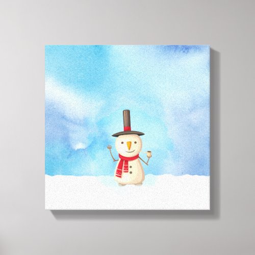 Cute Christmas Snowman Waving And Smiling Canvas Print