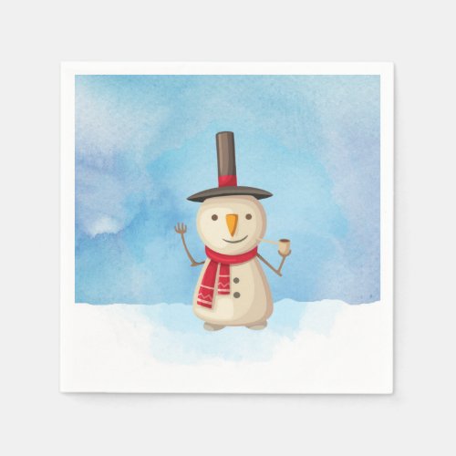 Cute Christmas Snowman Waving And Smiling Napkins