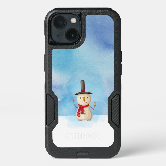 Cute Christmas Snowman Waving And Smiling Otterbox iPhone Case (Back)