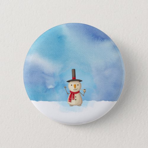 Cute Christmas Snowman Waving And Smiling Pinback Button